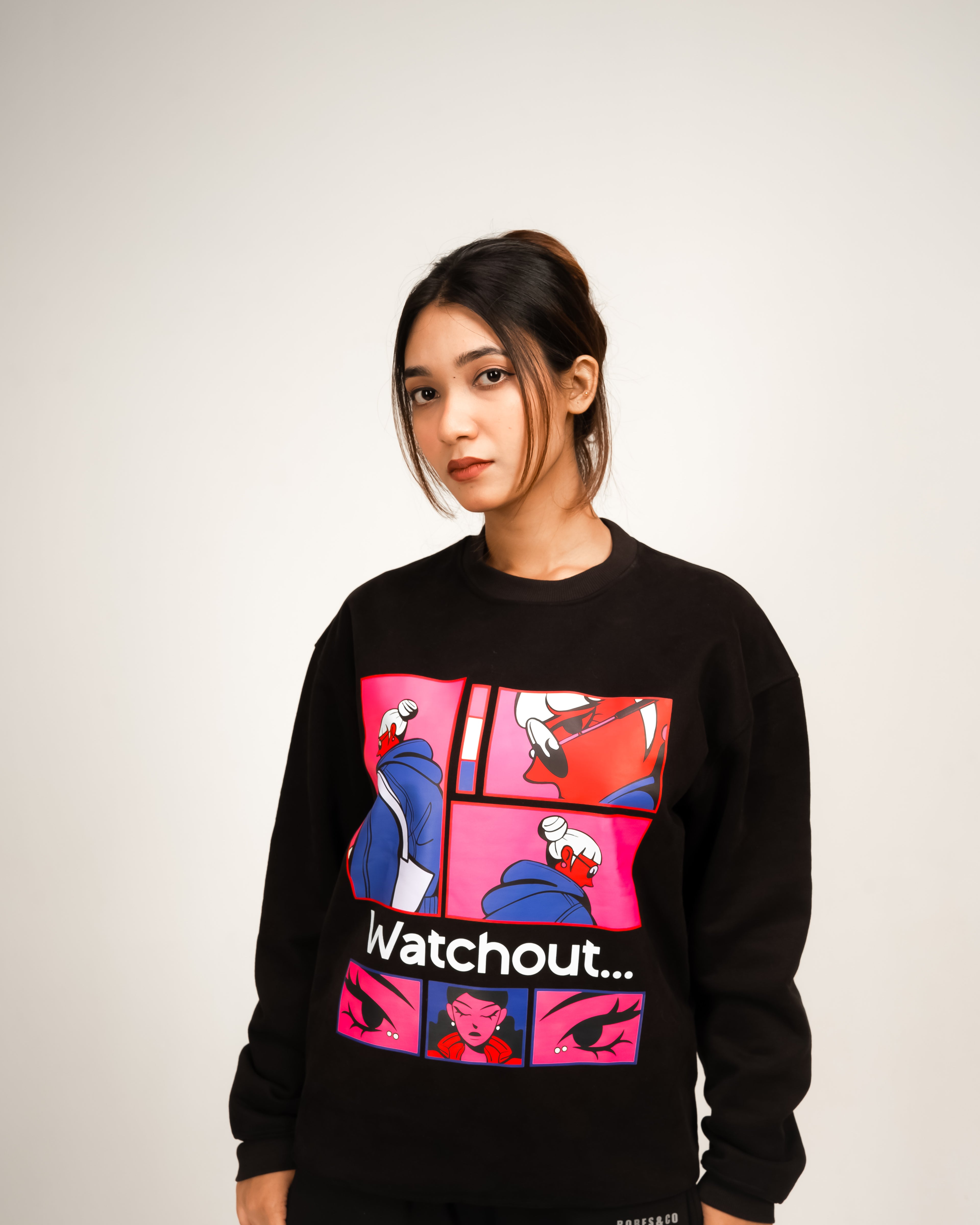 Watchout Pop Art Graphic Oversized Sweatshirt