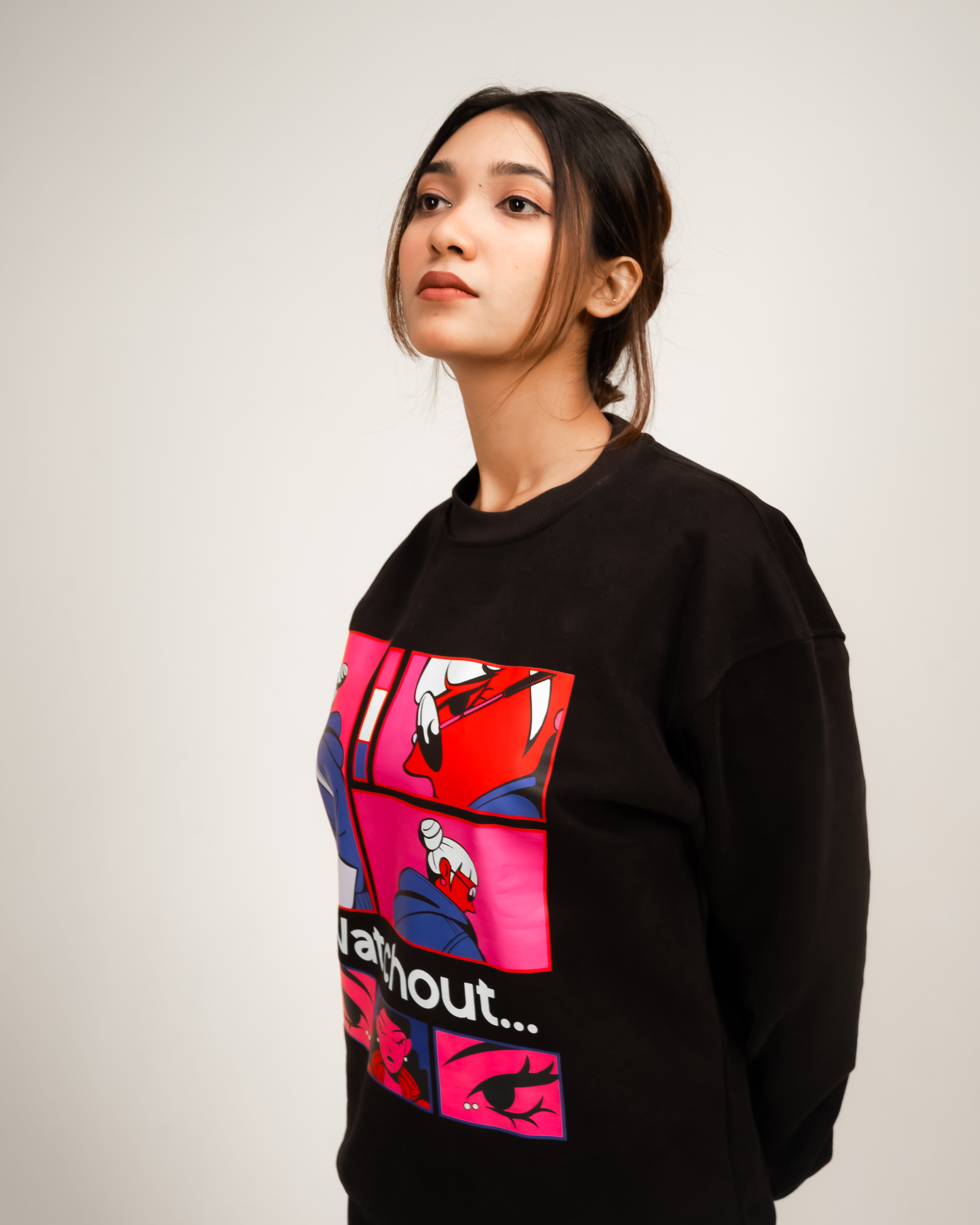 Watchout Pop Art Graphic Oversized Sweatshirt