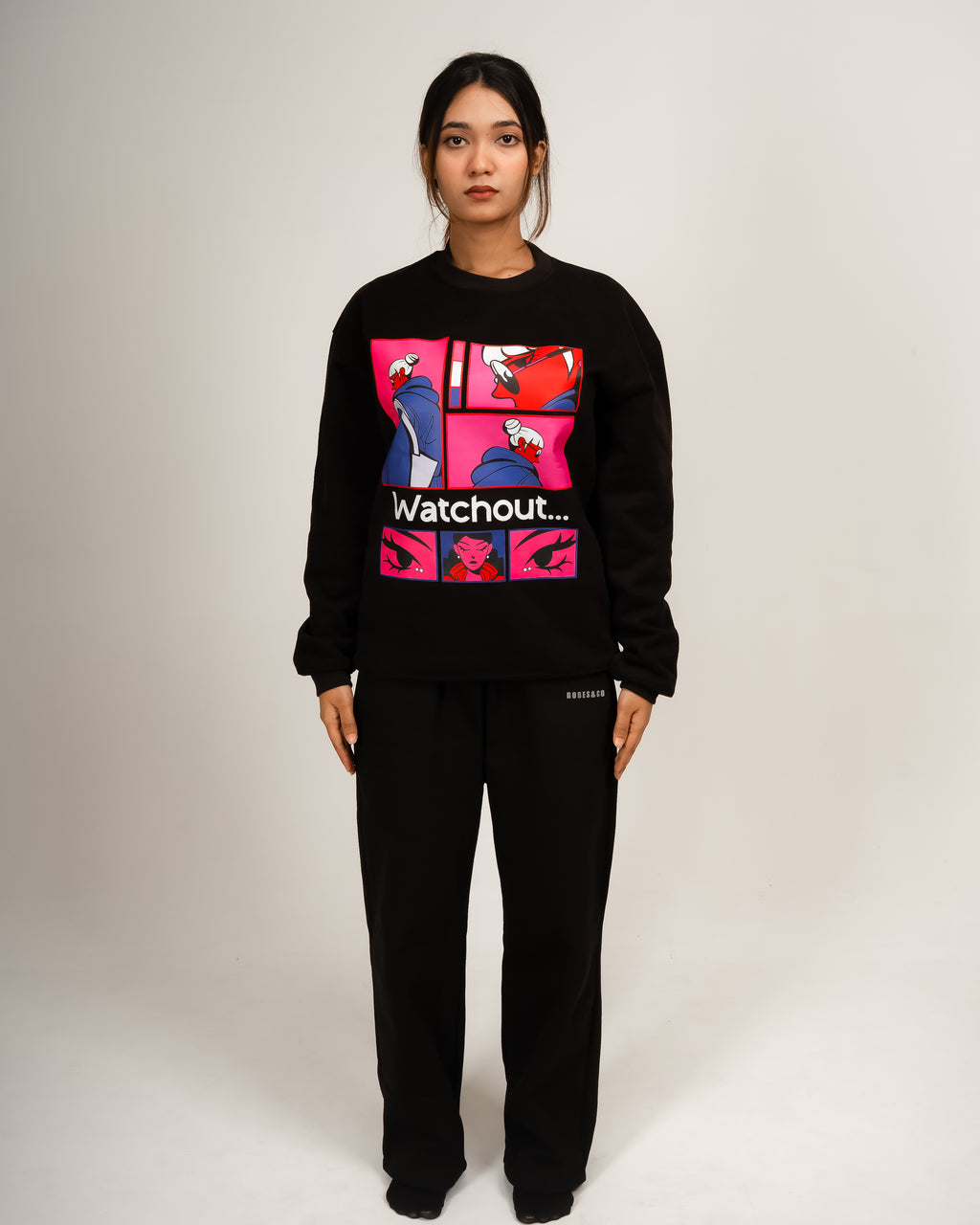 Watchout Pop Art Graphic Oversized Sweatshirt