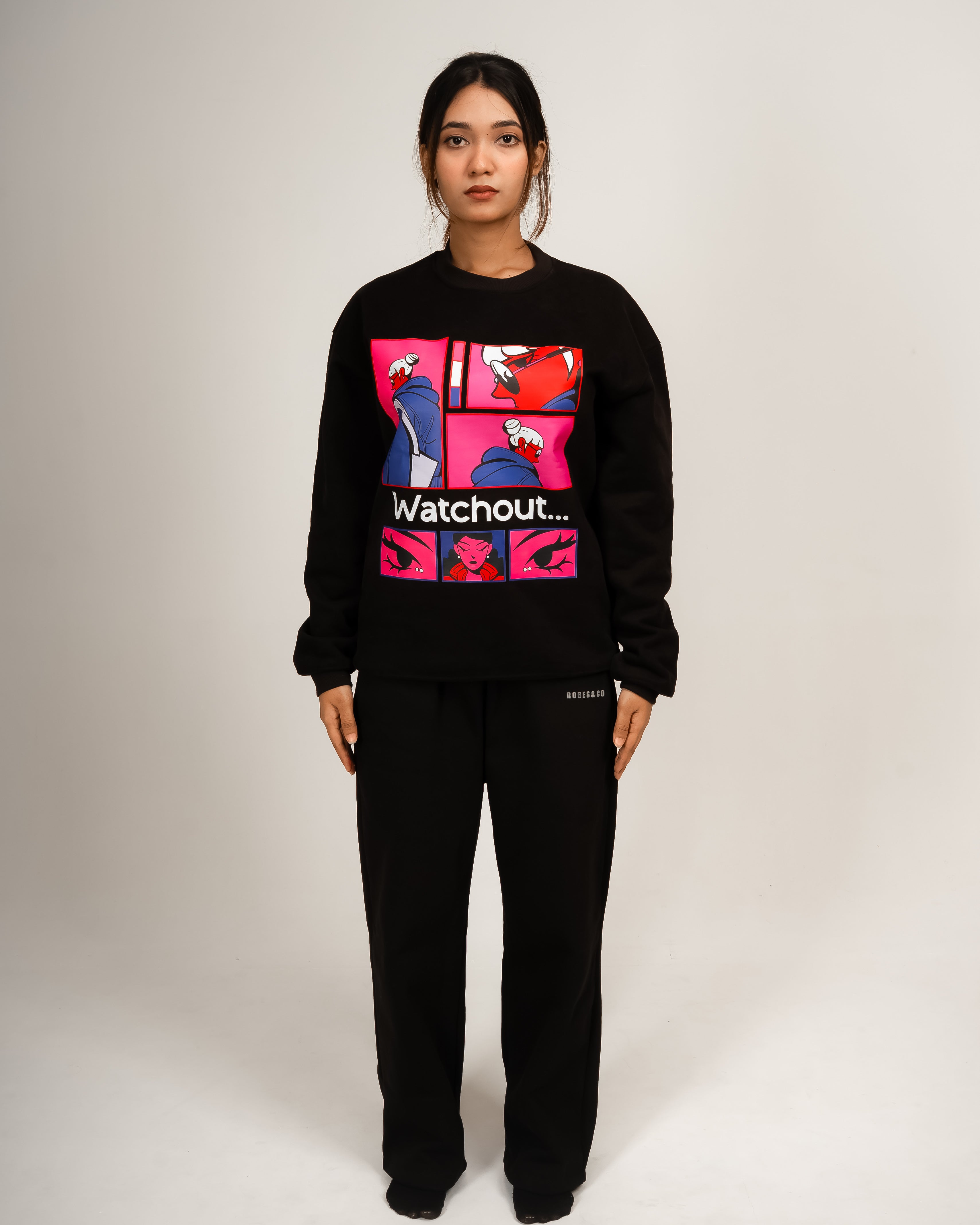 Watchout Pop Art Graphic Oversized Sweatshirt
