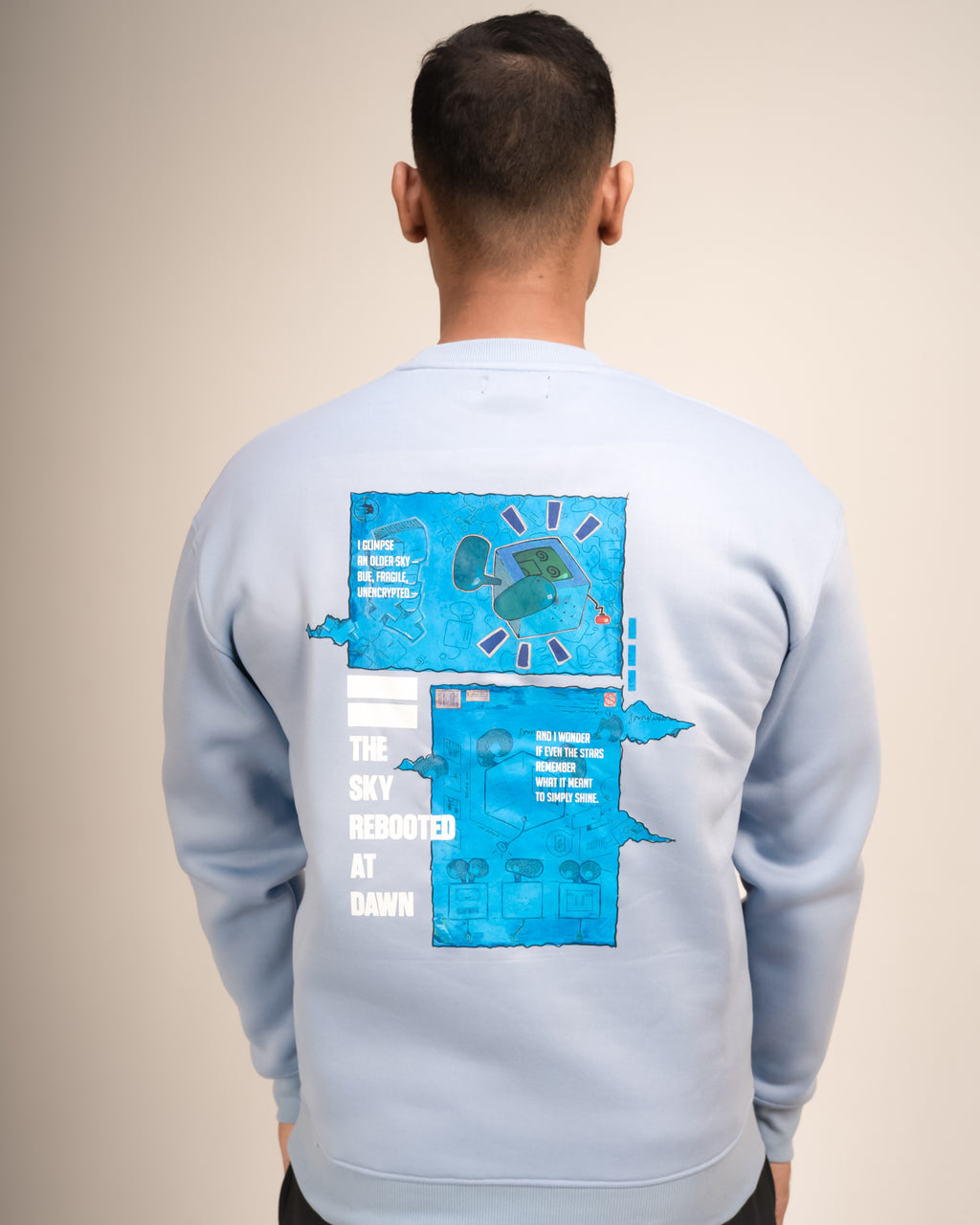 The Sky Rebooted at Dawn Pastel Blue Crewneck