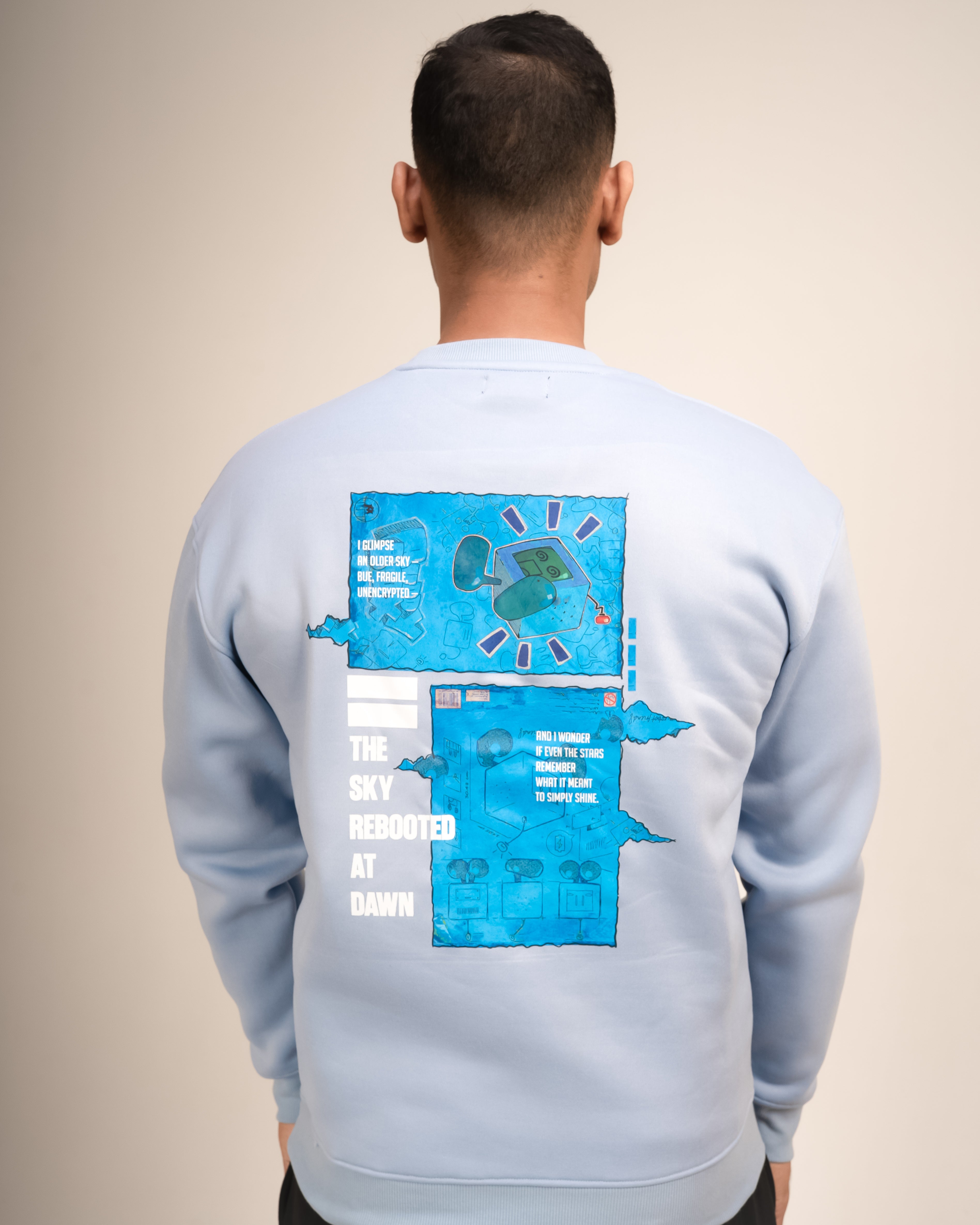 The Sky Rebooted at Dawn Pastel Blue Crewneck