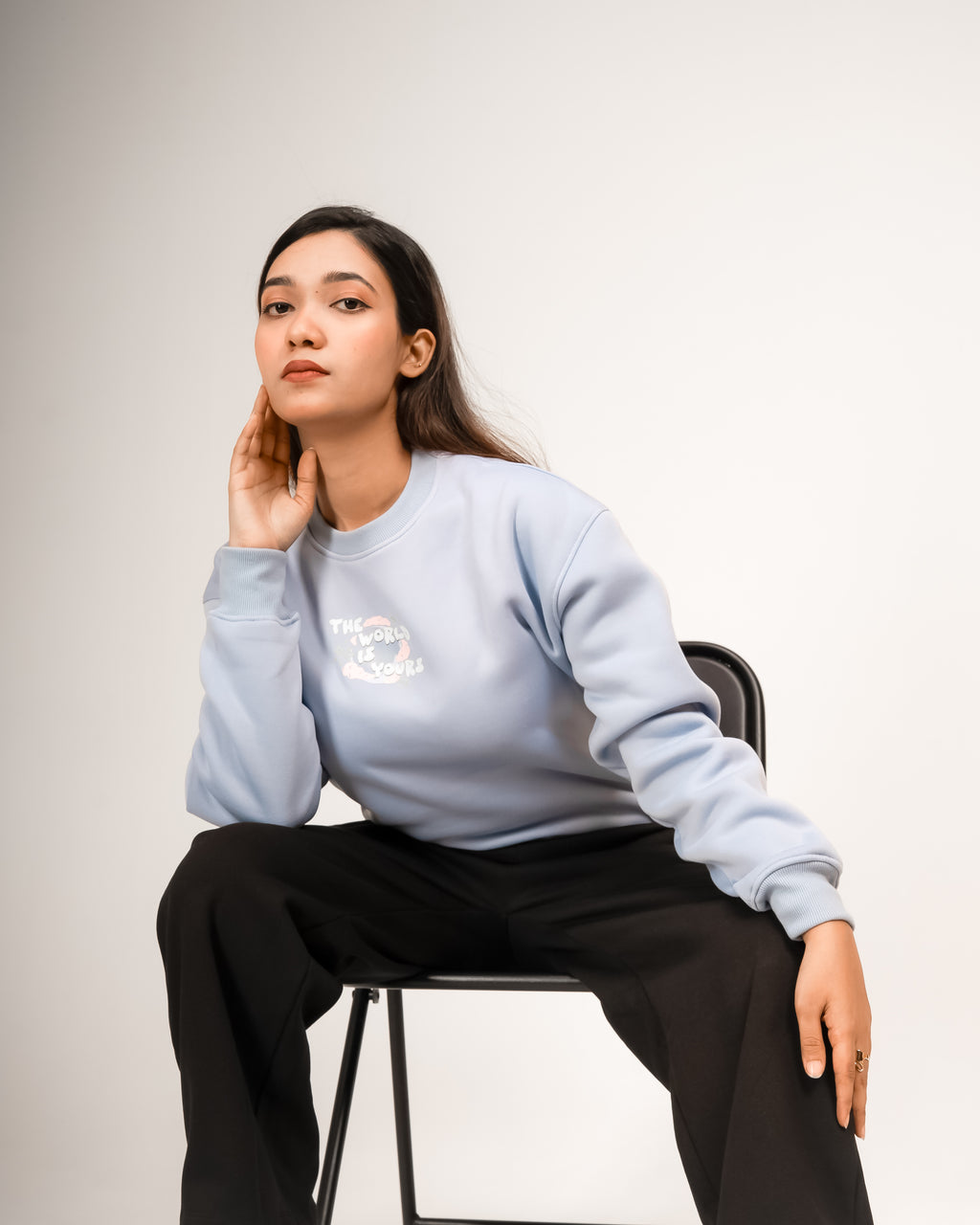 The World is Yours Pastel Blue Graphic Sweatshirt