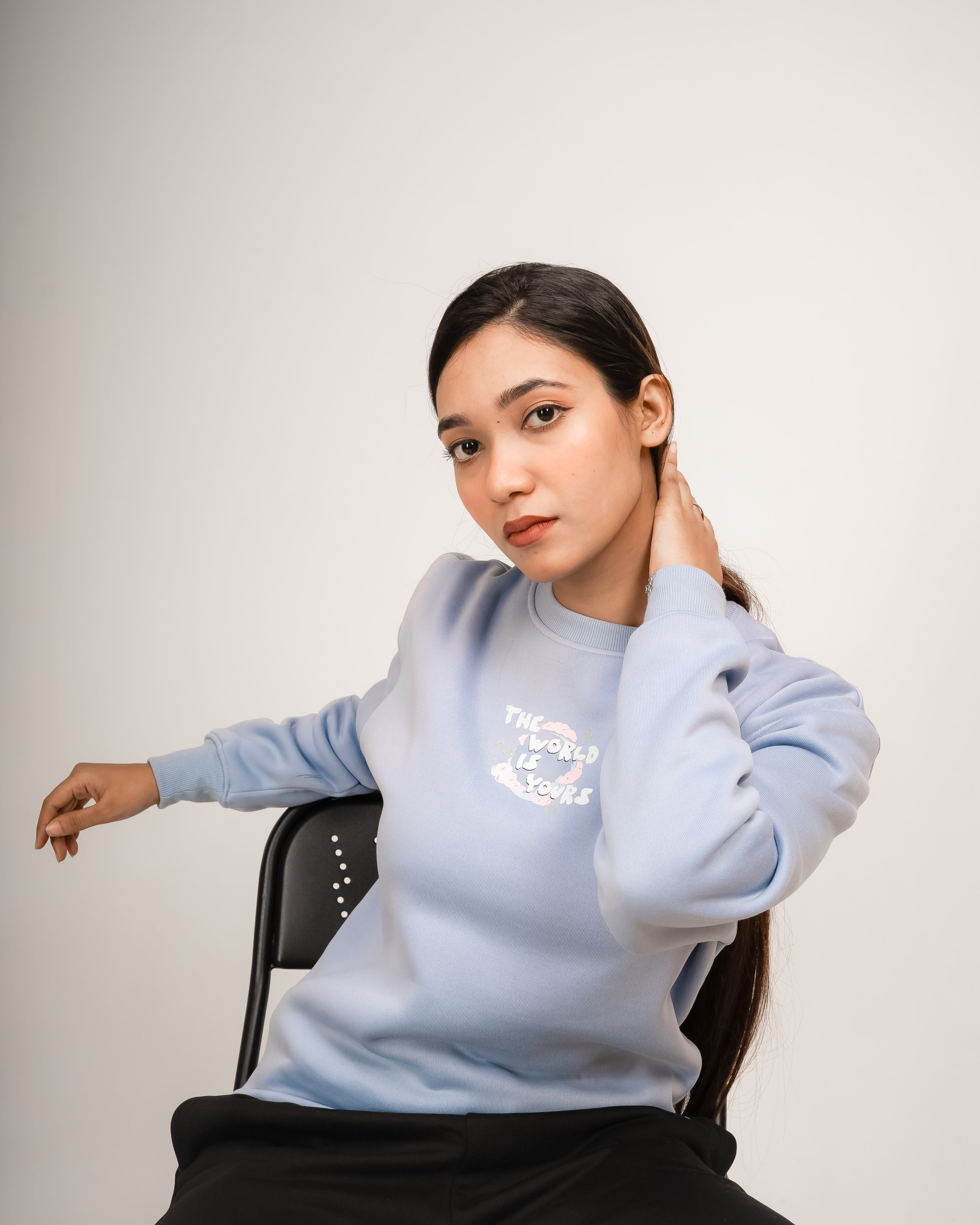 The World is Yours Pastel Blue Graphic Sweatshirt